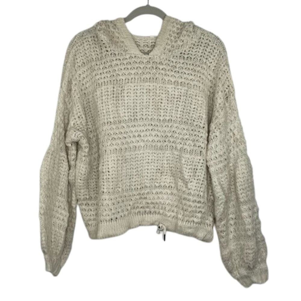 Coco + Jameson ivory open knit hoodie sweater cropped size Large wool blend